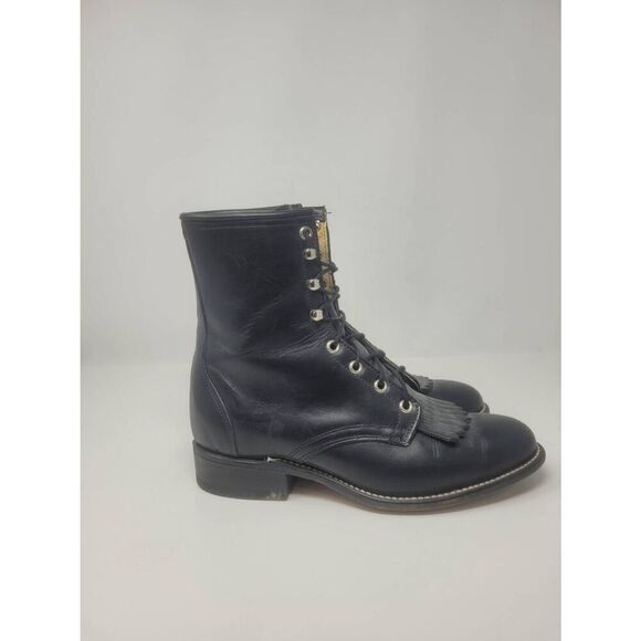 Laredo womens 9 Keltie Vintage Western Boots Lace Up Black Leather - Picture 5 of 9